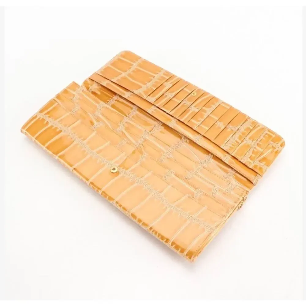 NWT Big Buddha Oversized Croc Embossed Vegan Leather Clutch Wallet Camel 12.5”